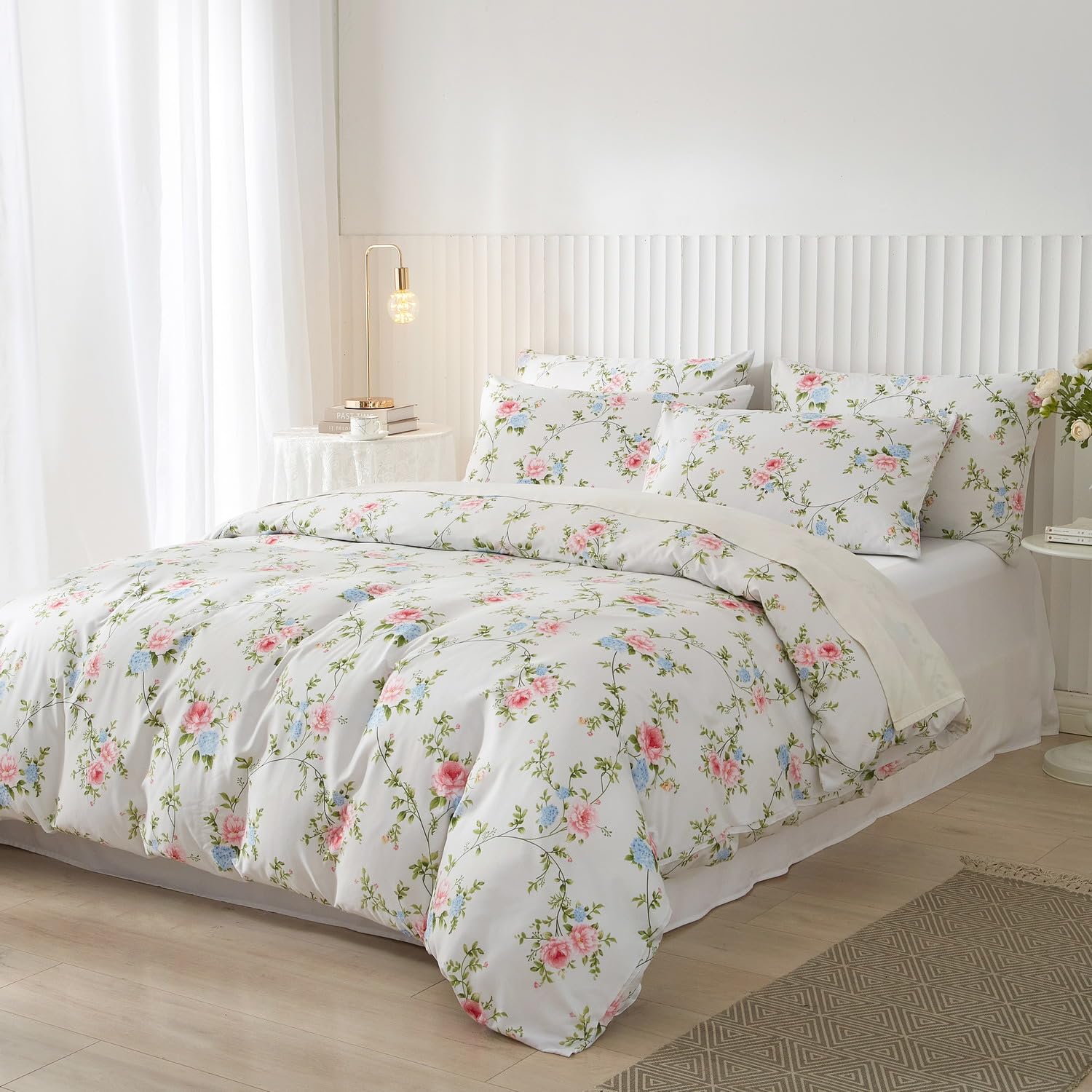 Elegante biancheria da letto con fiori 135 x 200 cm, colore verde, con