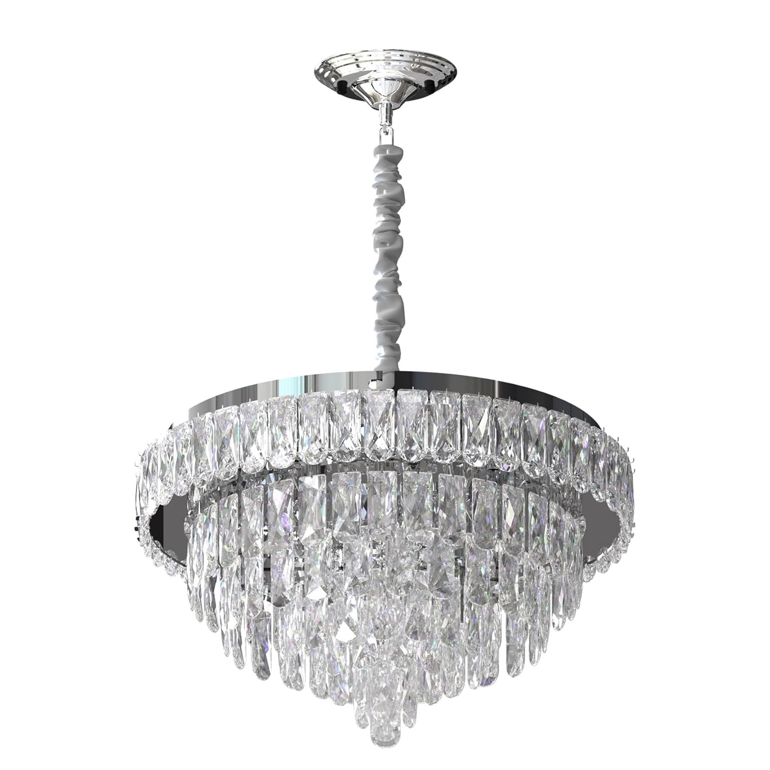 Ledsone Style 1-45Cm Round Crystal Chandeliers Lights Fixtures Modern Crystal Glass With Black Cord Layer Round Chandelier For Living Room W19.69-Inch 50Cm