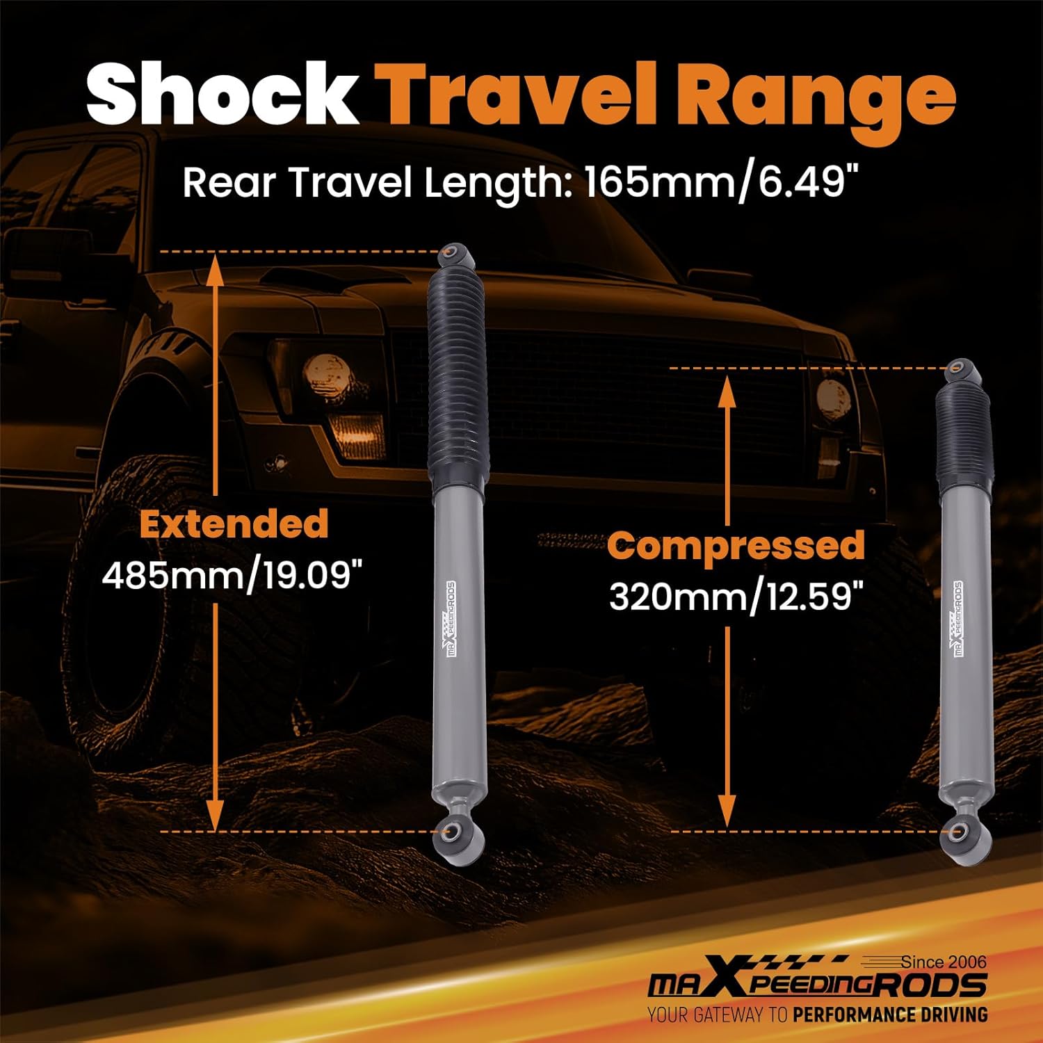 maXpeedingrods 5” Rear Lowering Shocks for Ford F150 F100 2WD 1980-1996, G1 Upgraded Drop Shock Kit