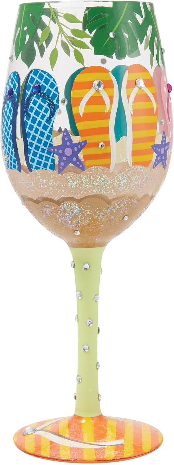 Enesco Lolita Designs Stuck in the Sand Flip-Flops Hand-Painted Artisan Wine Glass, 15 Ounce, Multicolor - Image 3
