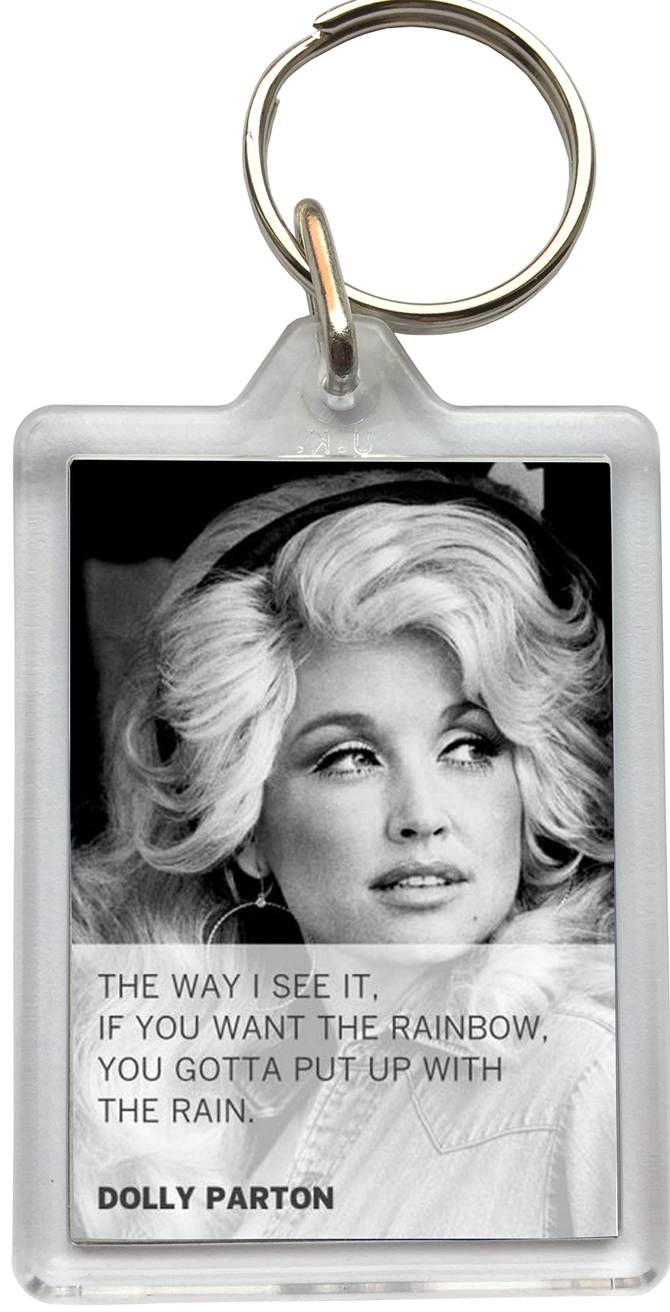 Super Universe Dolly Parton Rainbows Quote Acrylic Keyring – Famous Quotes Collectible, 4.2 x 6.2cm