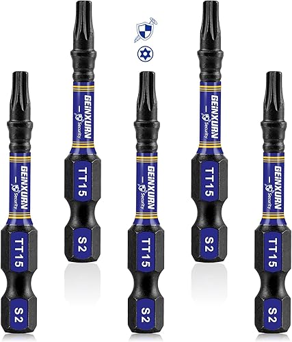 Miniatura 25 de Juego de brocas de destornillador magnético de impacto de seguridad T15 de 2 pulgadas, juego de brocas de potencia de cabeza Torx #15 de 51 piezas,