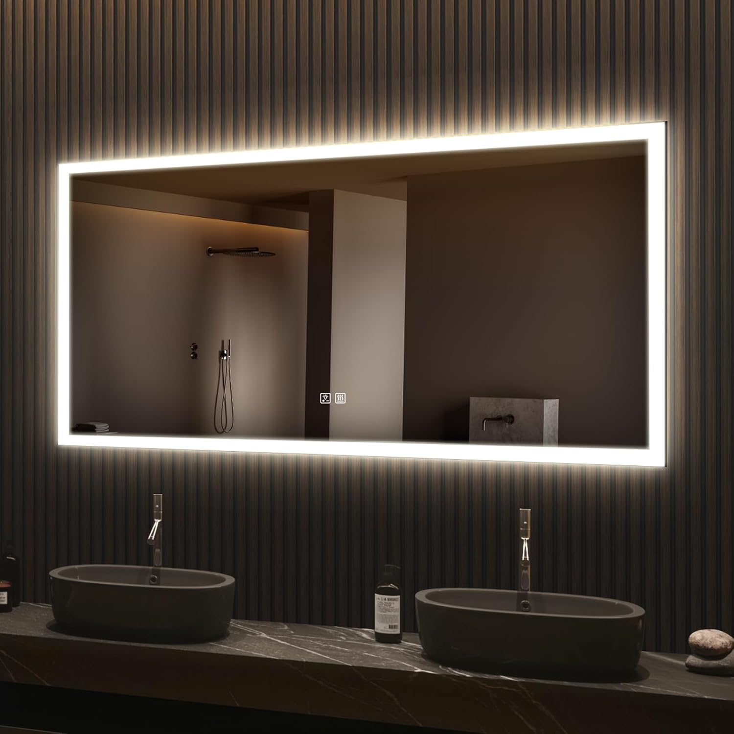 APRILSOUL 72x36 Inch LED Mirror for Bathroom, Led Vanity Mirror with Front and Backlit, 3 Color Lights, Memory Function, Anti-Fog and Dimmable Light (Horizontal/Vertical)