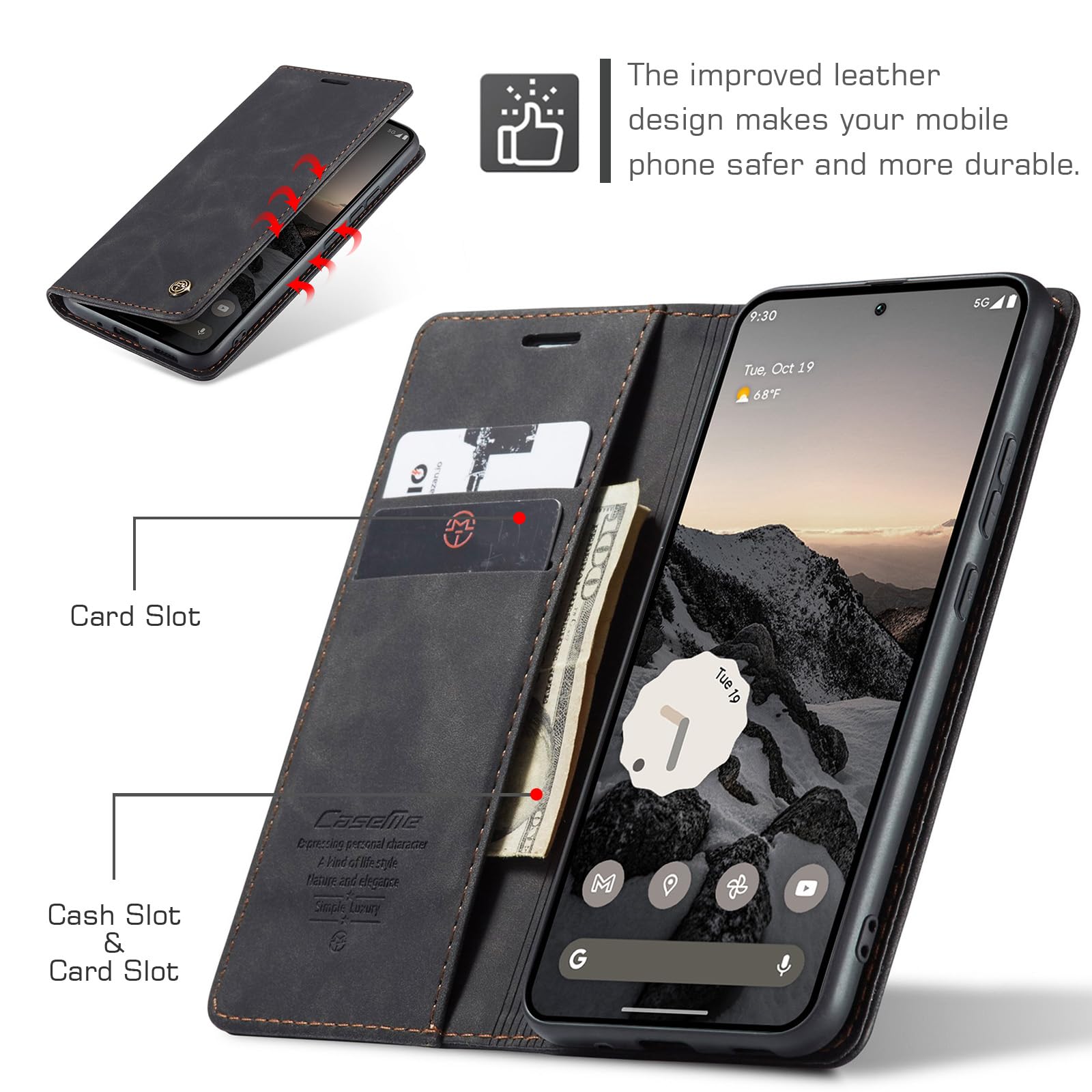 for Honor Magic 7 Pro Case, Wallet Case Flip Leather with Card Holder Magnetic Closure Shockproof Kickstand Protective Phone Cases Cover for Honor Magic7 Pro, Black — view 2