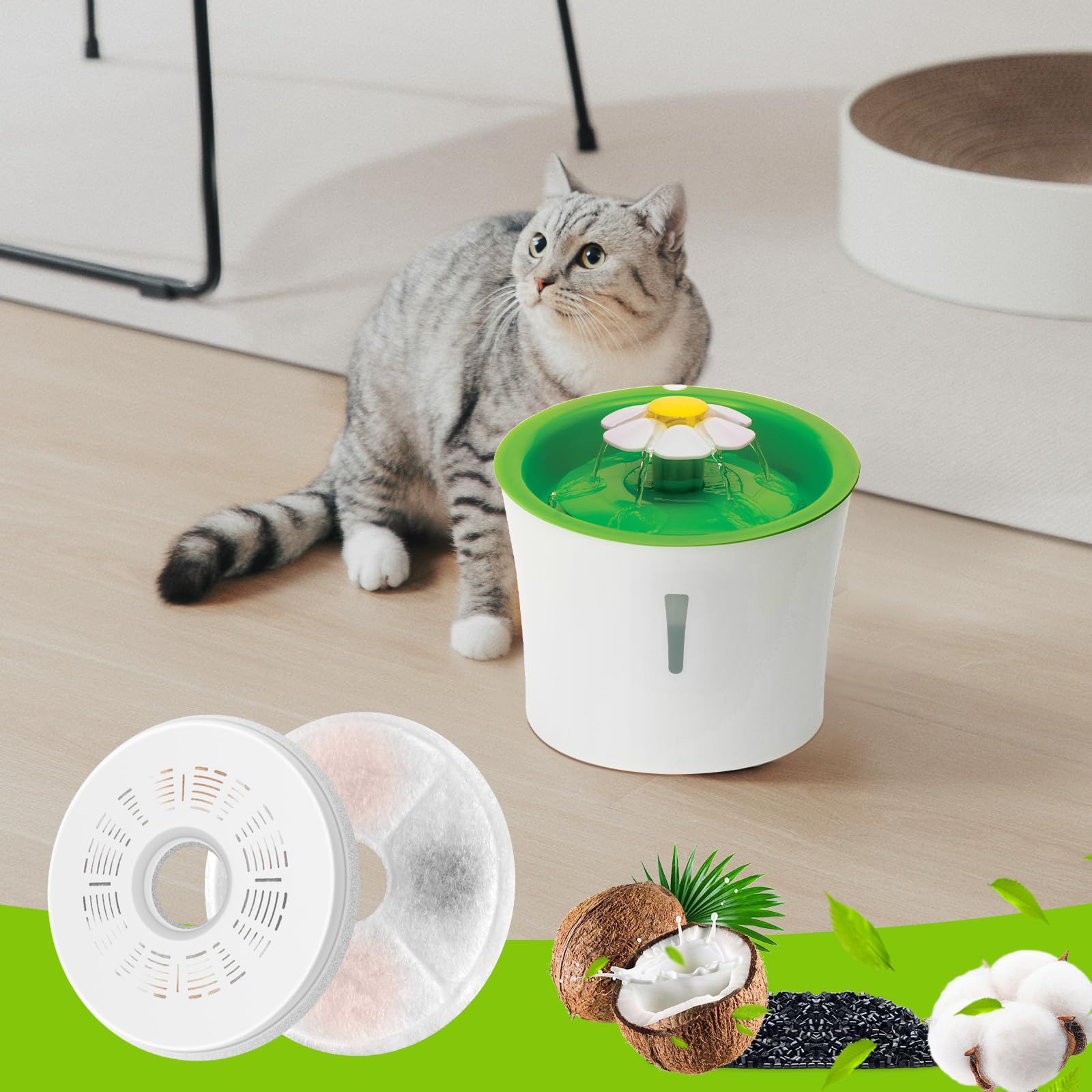Filtri Fontanella per Gatti,8 Pezzi Filtri da Fontana Ad Acqua Gatto, per 3L Flower Pet Water Dispenser Fountain, con Carbone Attivo e Resina-Quadrupla Filtrazione