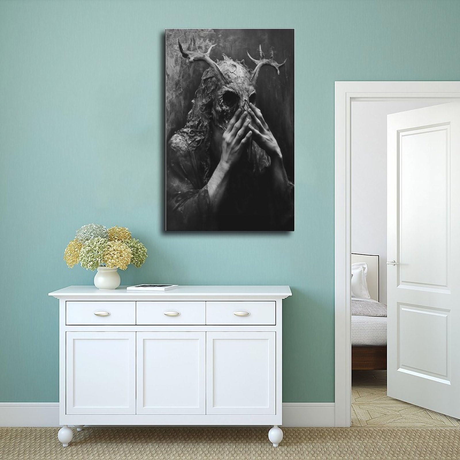 WJWART Haunting - Póster de lienzo de terror para decoración de dormitorio, decoración de paisaje, regalo de 60 x 90 cm
