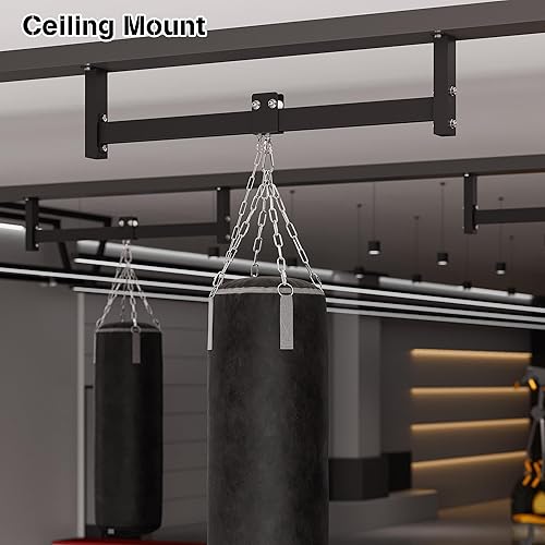 Miniatura 7 de Soporte de montaje en techo para saco de boxeo, 42 pulgadas de largo para bolsa pesada con colgador ajustable fácilmente, montaje que ahorra espacio
