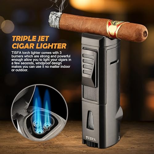 Miniatura 7 de TISFA Humidor de cigarros con encendedor 3 en 1 y encendedor de antorcha con ponche de puros
