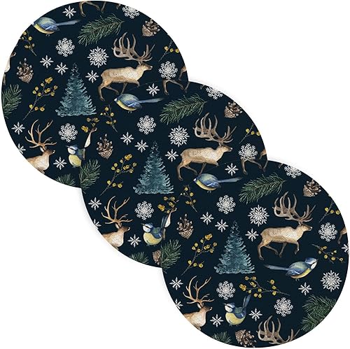 3 Pcs Trivet Mats Christmas Birds Deer Snowflakes Branches for Hot Pots and Pans 15in Cotton Thread Weave Heat Resistant Table Mats for Cooking Pot