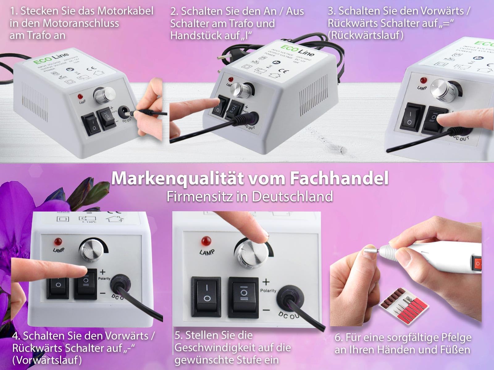 Fusspflegegerät zur Fußpflege als Pediküre Schleifgerät mit Transporttasche | Profi Nagelschleifer als elektr. Nagelfeile zur einfachen Maniküre von zu Hause 20.000 Umdrehungen pro Minute inkl. Tasche
