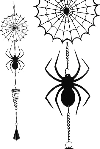 Miniatura 1 de Ebros Gift Telaraña de arácnido, telaraña, telaraña, negro, acero recubierto de metal, para colgar en la pared, carillón de viento con cuentas,