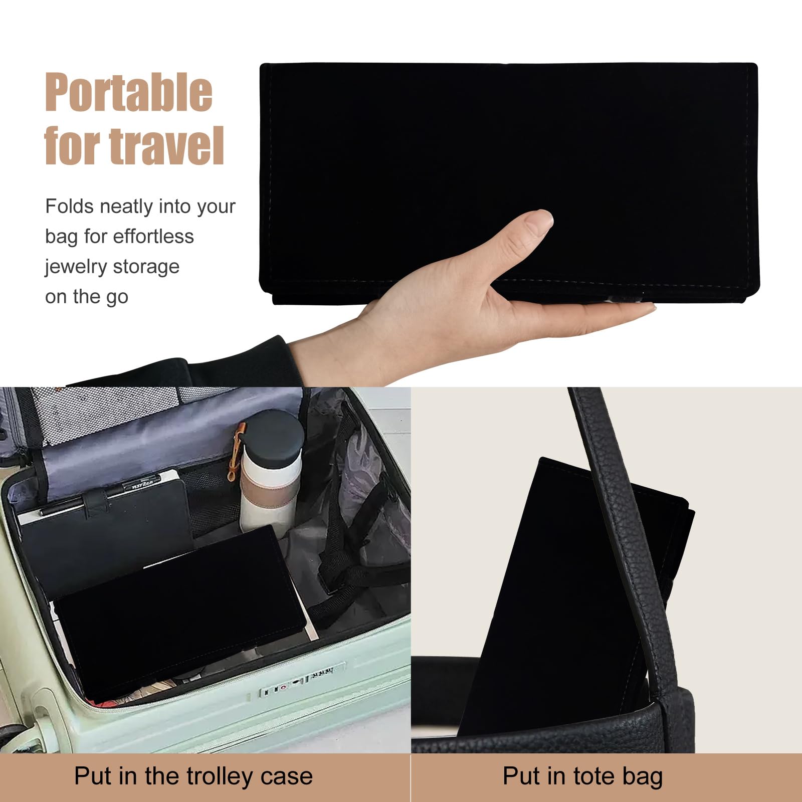 SCILHEFT Trousse à bijoux de voyage en velours pour collier, 9 grilles zippées, noir (18 compartiments)