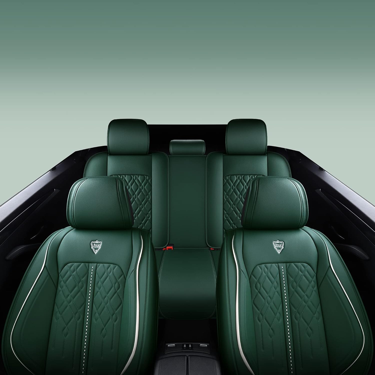 INCH EMPIRE Seat Cover 5 Seats Full Set Universal Fit for Most Vehicle Sedan SUV Truck Pickup Airbag Compatible Synthetic Leather Car Seat Cushion Protector All Weather Adjustable (Green Diamond)