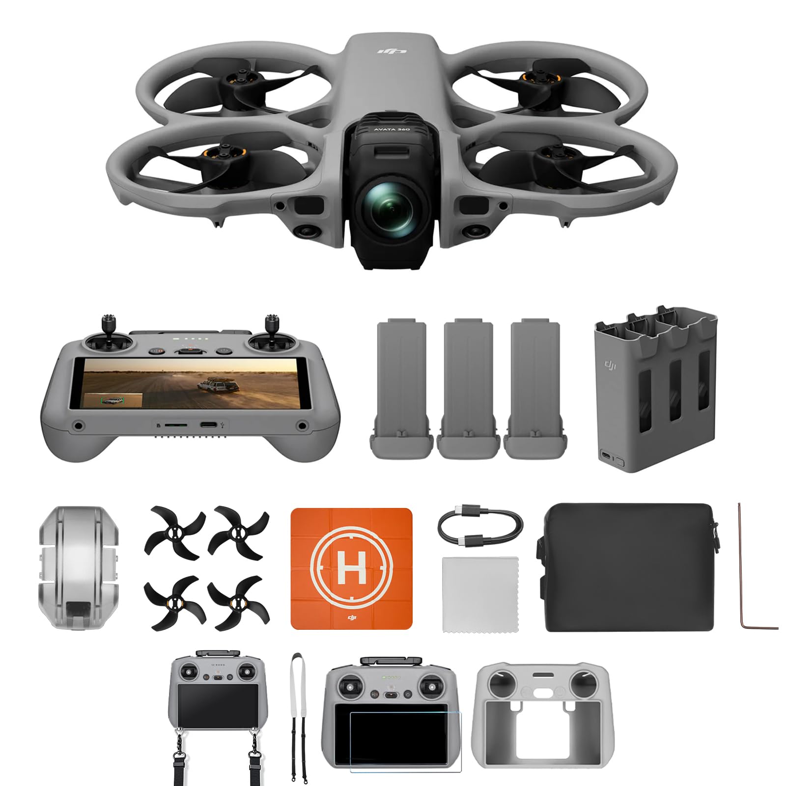 Pack DJI Avata 360 Vuela Más (RC 2) con Bundle, dron 360° con imagen 360° de 1 pulgada 8K para FPV y filmación aérea, Incluye RC 2 y tres baterías, dron con cámara de hélices