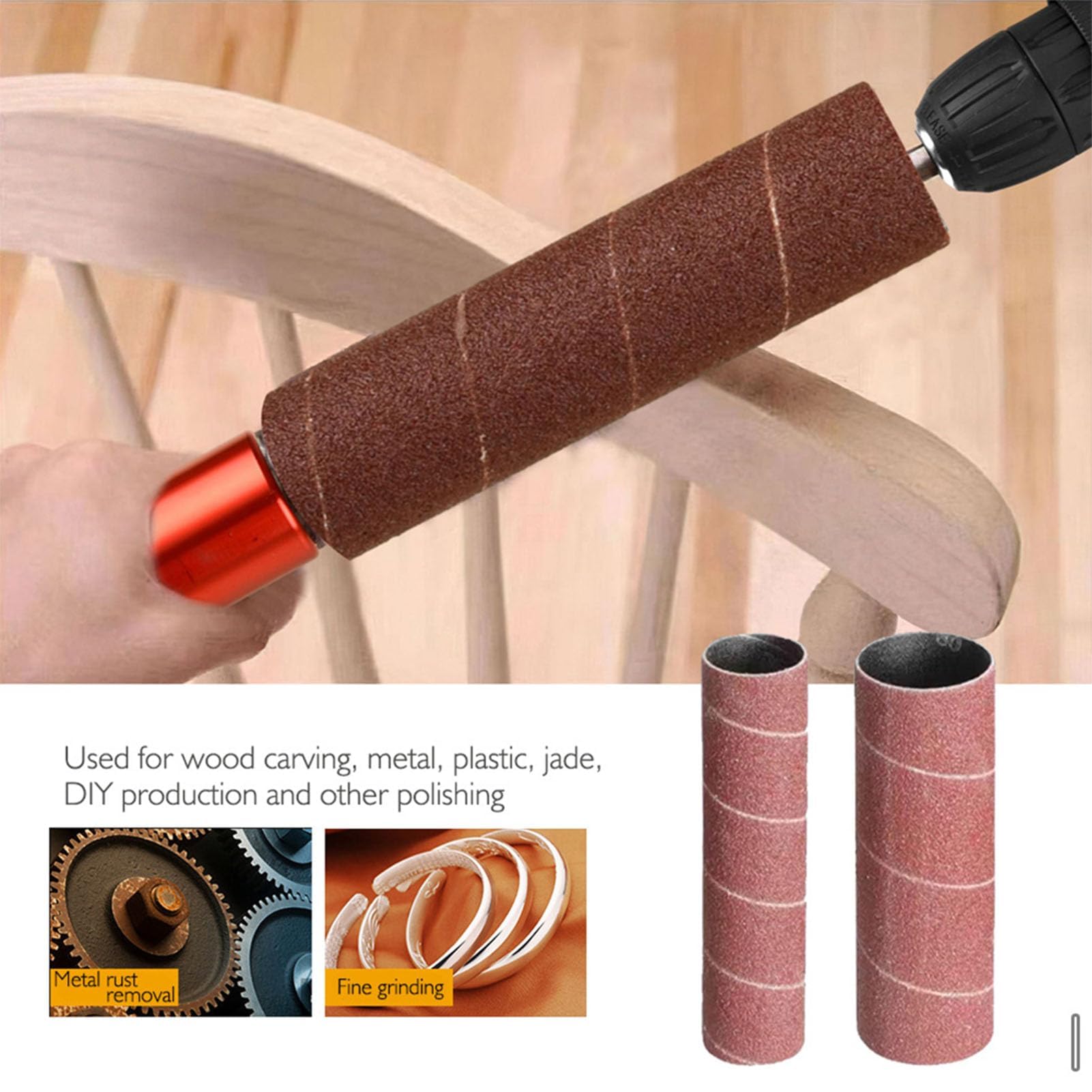 Adaptador de Lijadora de Husillo, Tambor de Lijado de 1,5 Pulgadas, Adaptador de Lijadora de Husillo de Aleación de Aluminio, Juego de Mandril de Lijado con Llave y 10 Piezas de