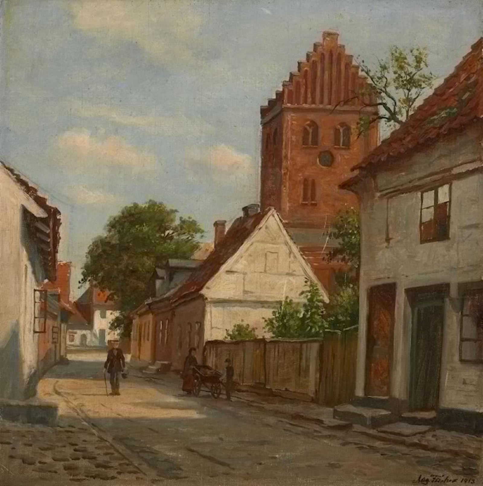 ARTXLXXBN Famous Painting Art Wall Decor Abstract Art Picture Street of a Danish village with a brick church August Johannes Animal Pictures for Home Decor 60x90cm