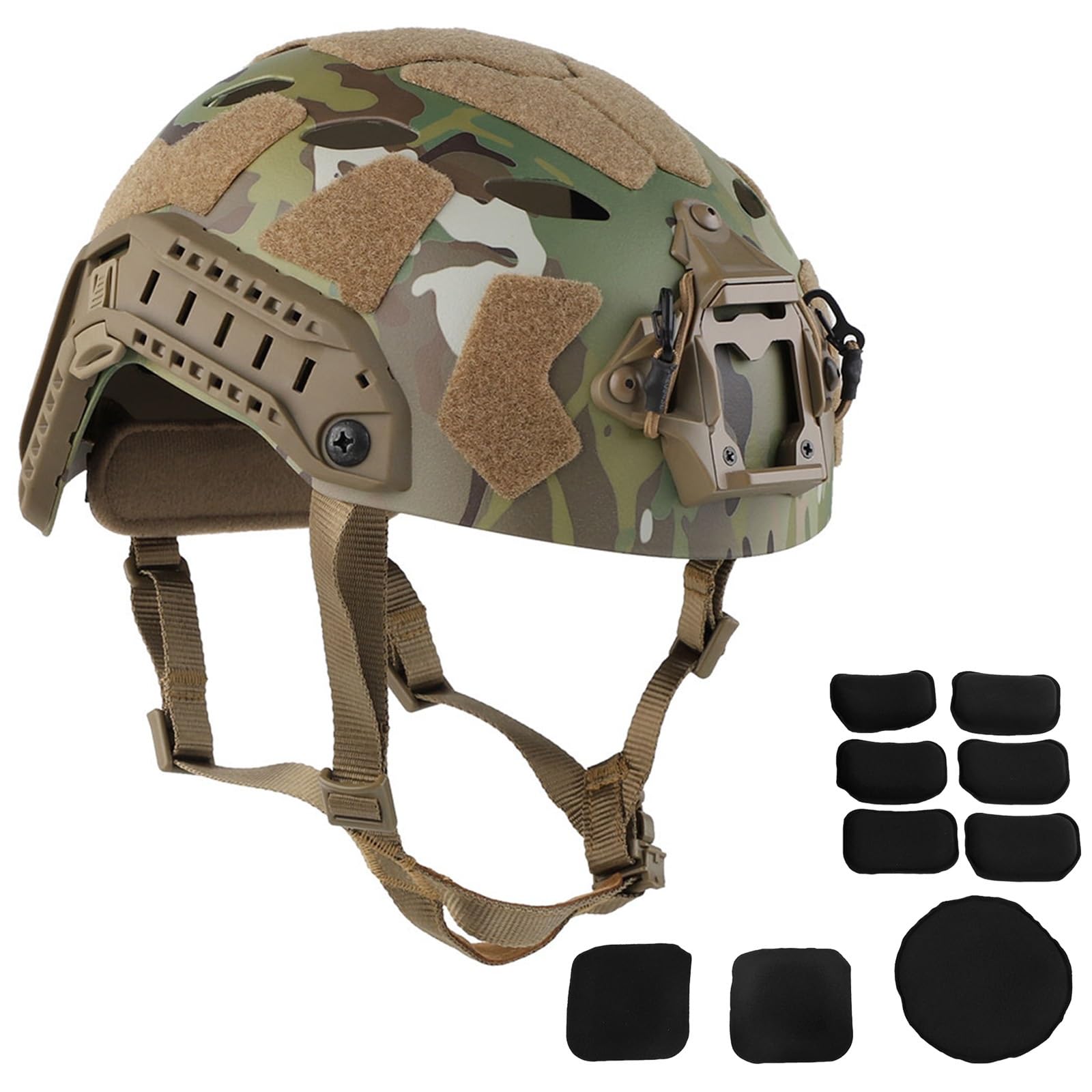 Casco Tattico da Softair con Supporto NVG e Sistema di Guide Modulari, Traspirante e Leggero per Giochi di Sopravvivenza, Tiro e Caccia