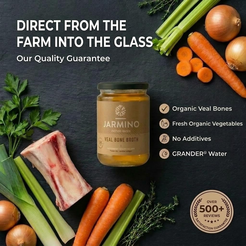 JARMINO BIO Knochenbrühe Kalb | Kollagen- & Proteinreiche Bone Broth (6x 350ml) | Enthält Natürliches Protein, Collagen, Hyaluron & ist Low Carb | Kalbsknochenbrühe | 2100ml