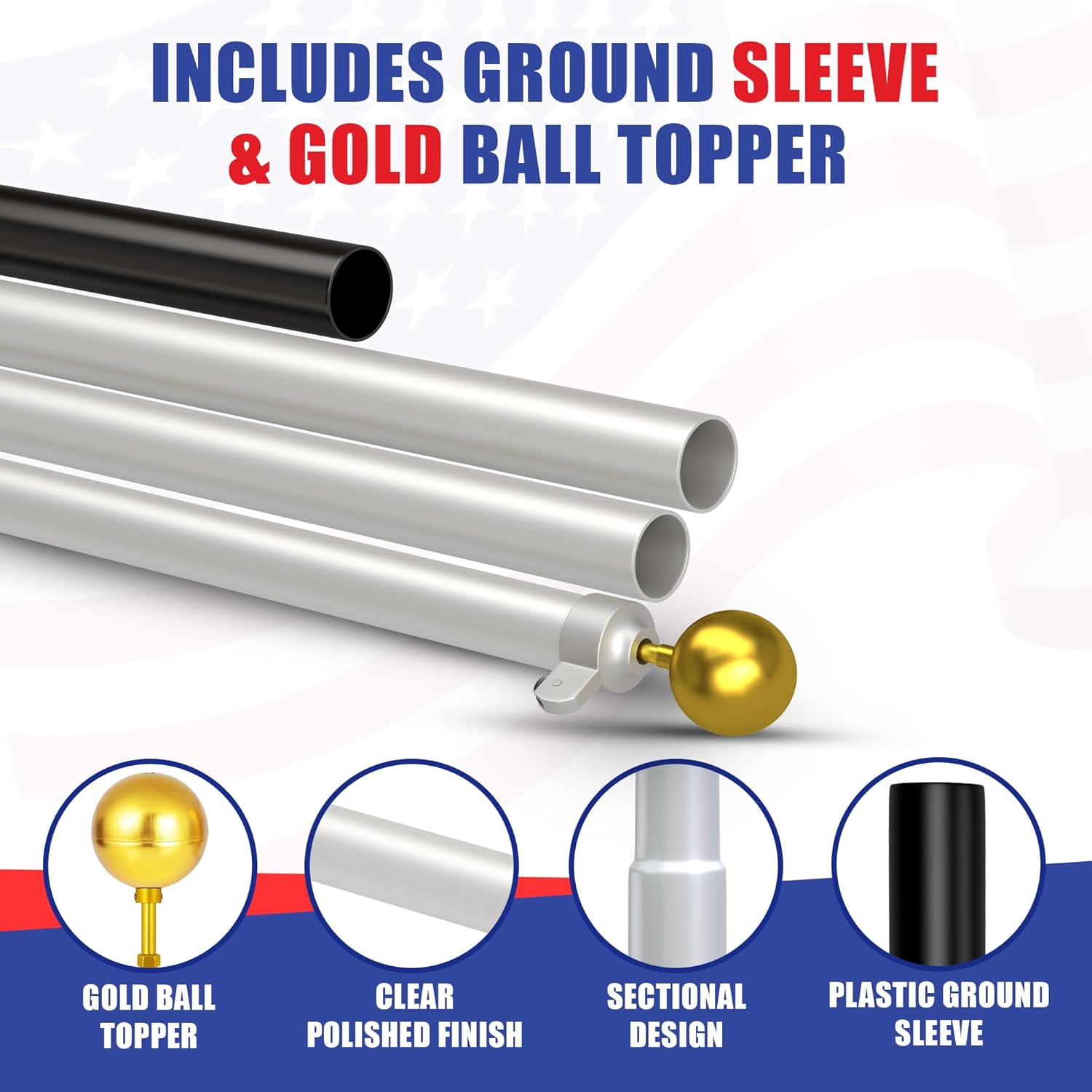 Super Tough USA-Made 20ft Heavy Duty Flag Pole for Outside House - Clear Anodized - Residential In-Ground Flagpole - 3-Section High-Grade Aluminum - Includes All Accessories
