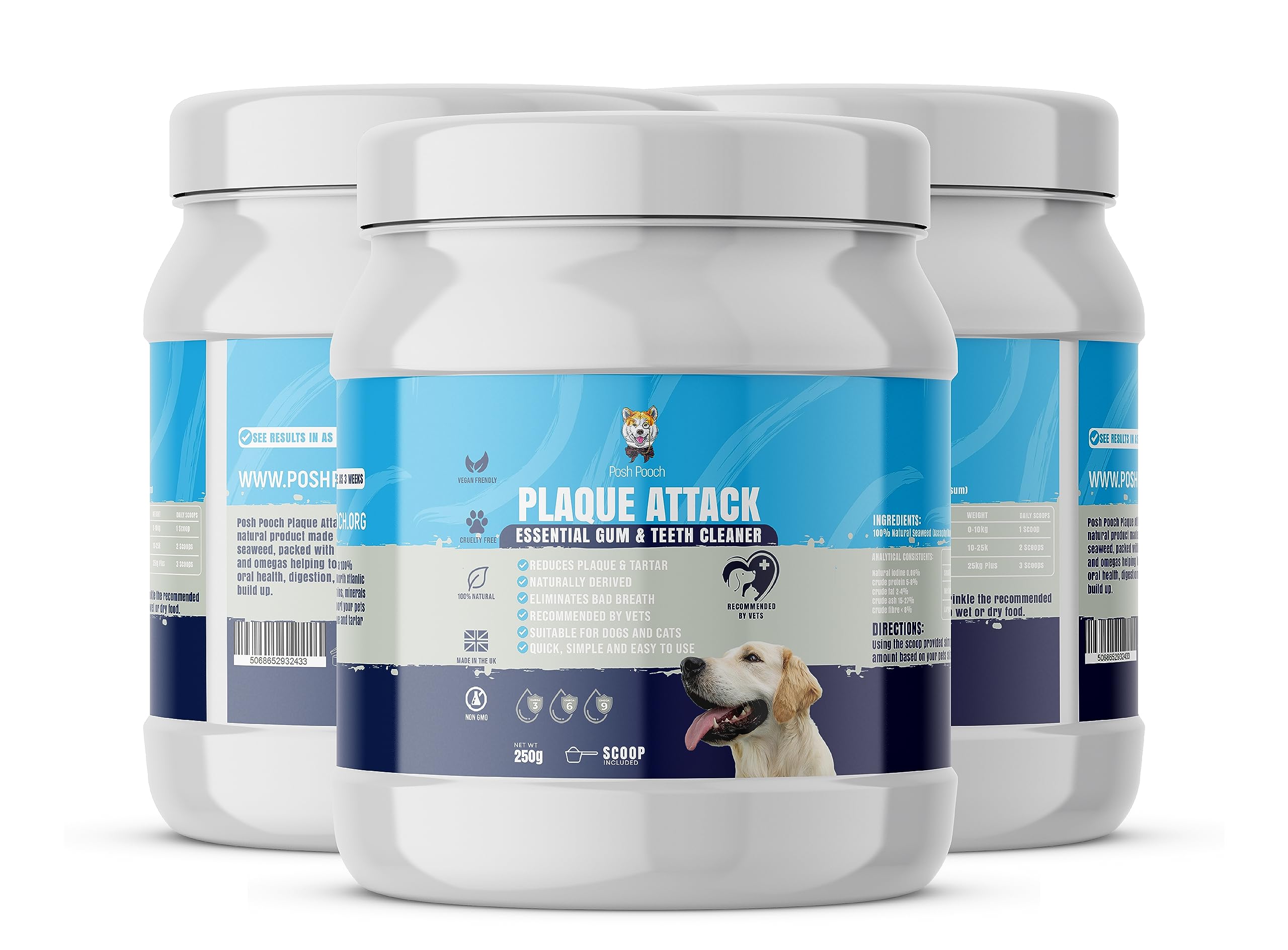 Posh Pooch Plaque Attack 100% Natural Plaque & Tartar Remover For Dogs & Cats Teeth | Rich in Vitamins & Omegas | Supports Oral And Digestion Health | Breath Freshener For Bad Breathe (250g)