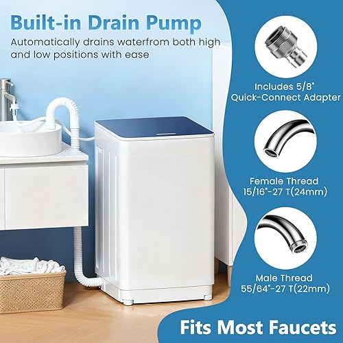 Miniatura 5 de Auertech Lavadora portátil, lavadora totalmente automática de 1.5 pies cúbicos con 7 programas, 4 niveles de agua, lavadora portátil para