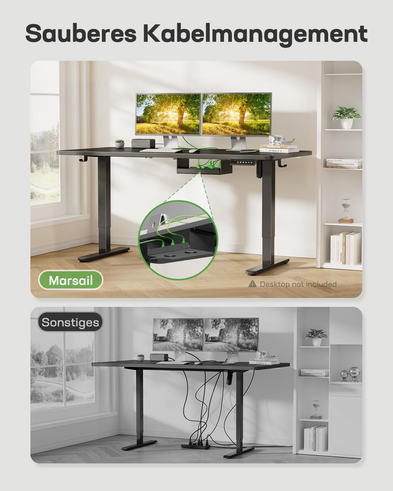 Marsail Marco de Escritorio de Altura Ajustable, Patas de Mesa eléctricas con Motor Potente, Carga máxima de 176 Libras, para Varios escritorios, Patas de Mesa Ajustables, Solo Marco