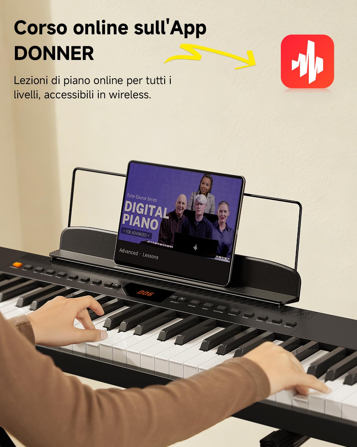 Donner DEP-05 Piano digital de 88 teclas con teclado semipesado sensible a la velocidad, teclado eléctrico portátil con soporte en X desmontable y pedal para principiantes, USB-MIDI inalámbrico, negro