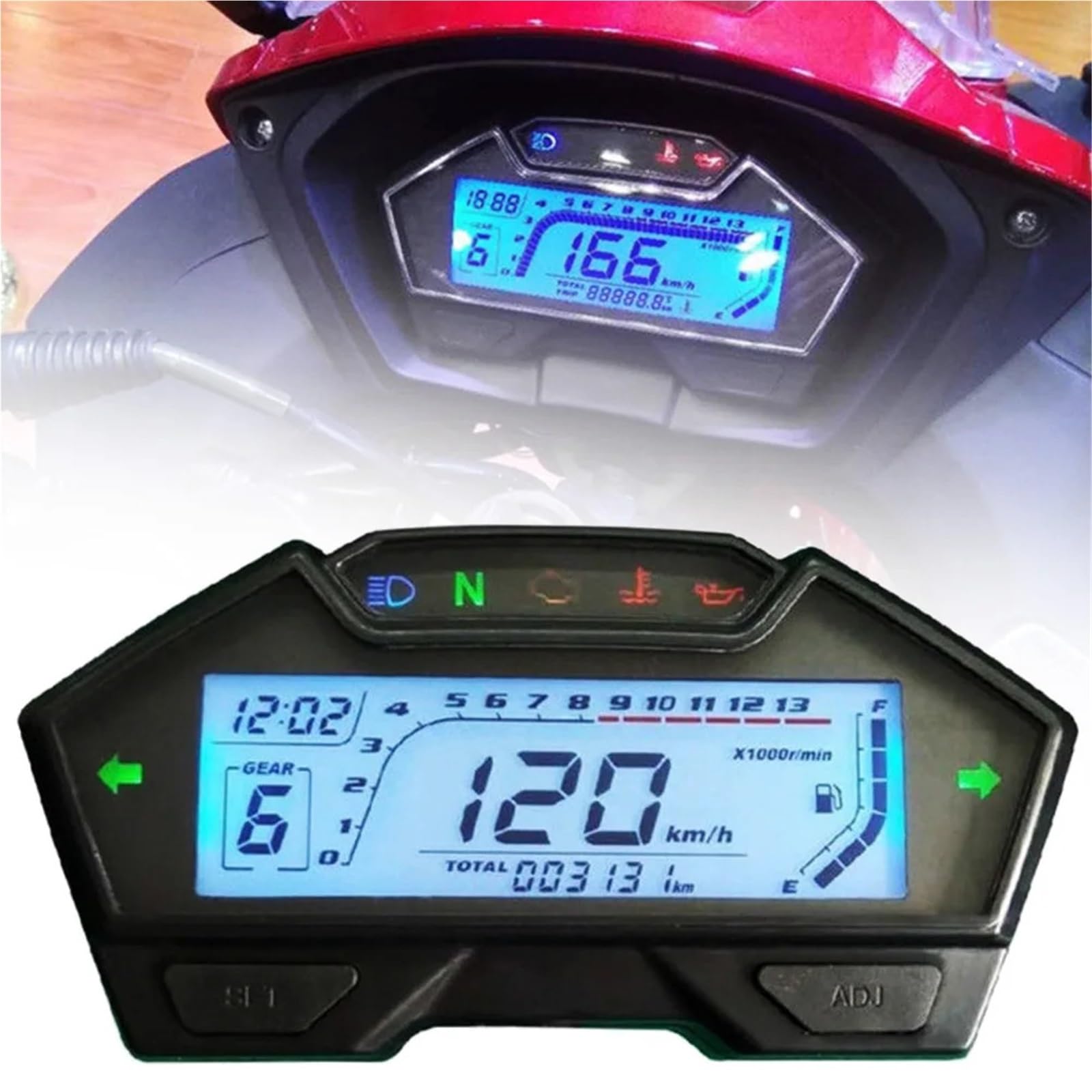 Prędkościomierz motocyklowy Licznik prędkości motocykla Regulowany licznik prędkości i przebiegu Obrotomierz LCD Cyfrowy panel wskaźników Prędkościomierz Obrotomierz