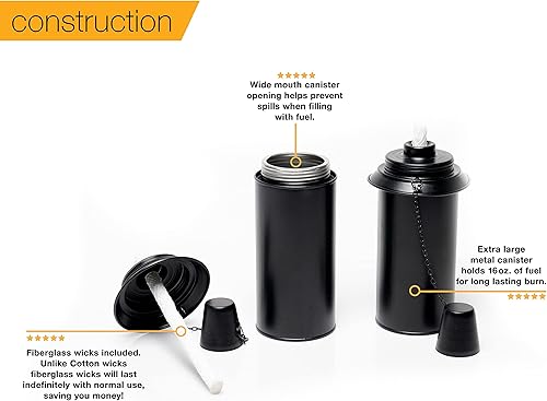 Vista 6 de Aluminio (Never Rust) Tiki - Recipiente de repuesto para antorcha Tiki, 16 onzas, apertura fácil de llenar. Negro mate. Paquete de 4