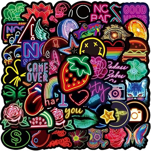 Miniatura 3 de 100 calcomanías oscuras de neón para laptop, tabletateléfono, paquete surtido impermeable, calcomanías de vinilo para botella de agua para