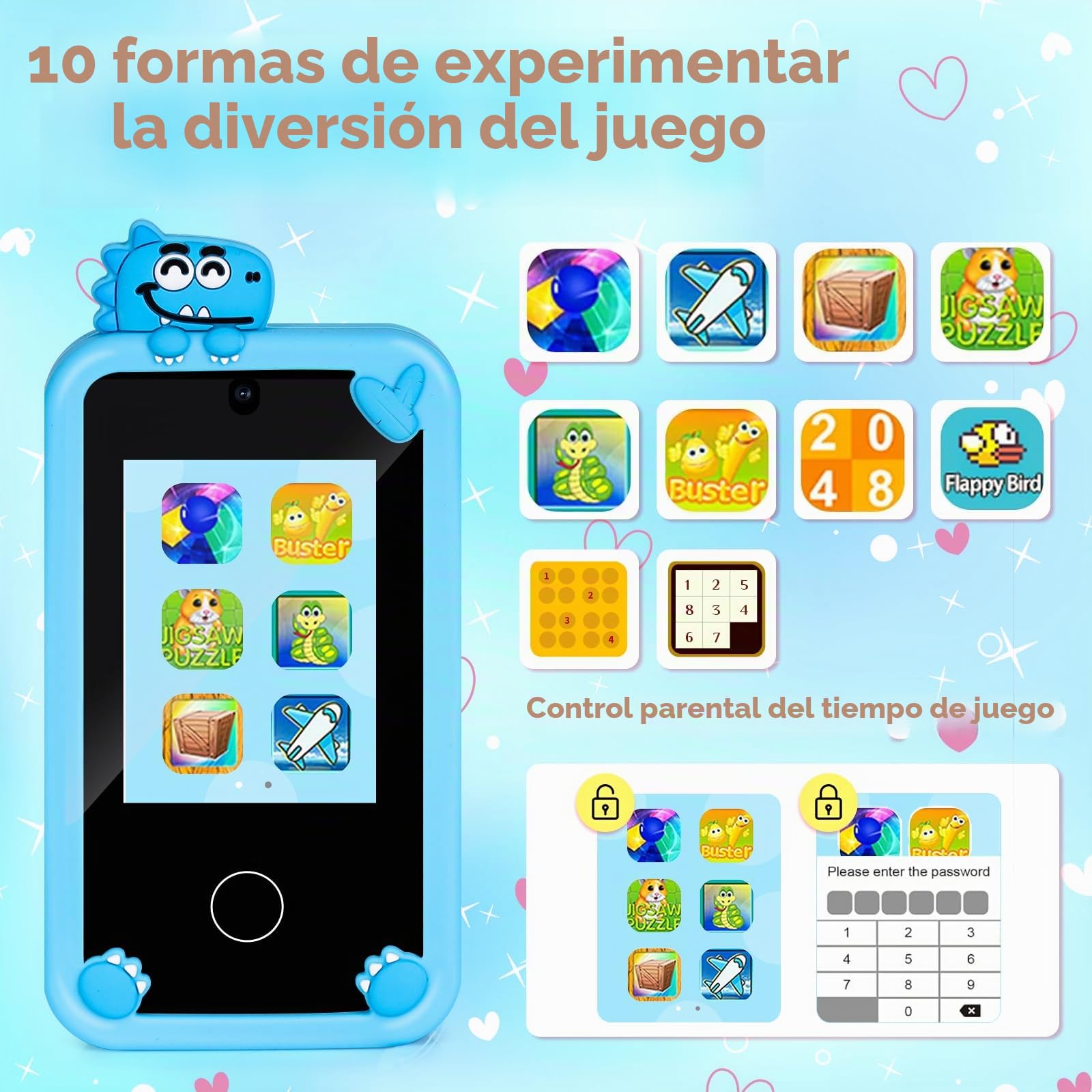 Fullove Regalos para niños: regalos para niños de 6 a 10 años, teléfono de aprendizaje para niños de 10 a 12 años, teléfono azul
