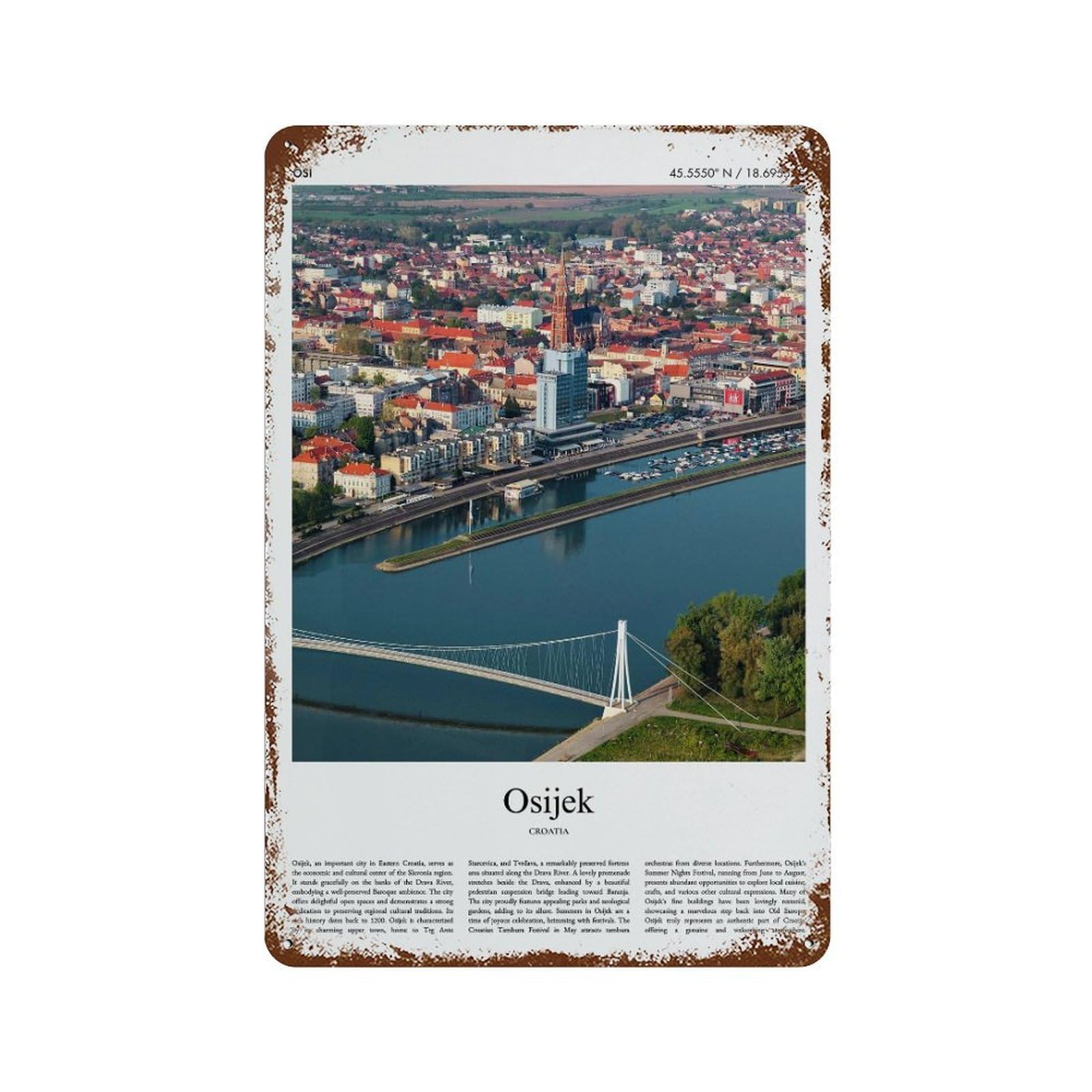 xiaoxiaoshen Osijek Croatia City Scenery Wall Decor Art Metal Tin Poster Modern Home Decor Art Home Bar Shop Decorations Vintage Sign 30x20cm