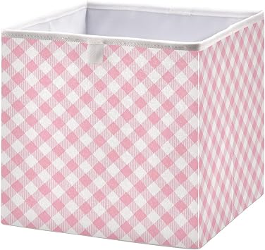 Storage Basket Pink Gingham Foldable 11 x 11 x 11 in Cube Storage Bin Home Decor Organizer Storage Baskets Box for Toys, Books, Shelves, Closet, Laundry, Nursery