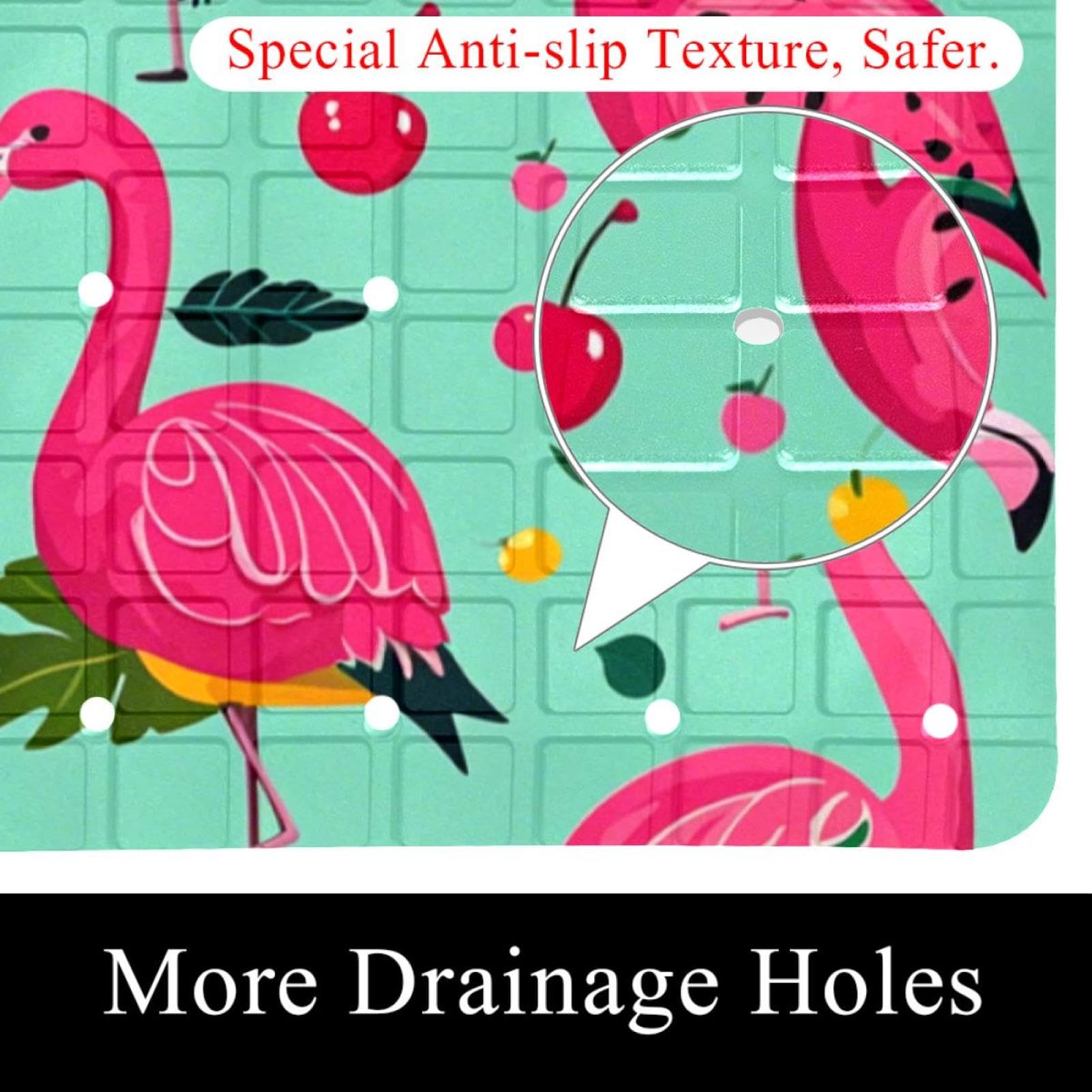 Badematte mit Flamingo-Kirschen-Motiv, rutschfeste PVC-Badewannenmatten für Badezimmer, nasse Duschbereiche (38,5 x 68 cm)