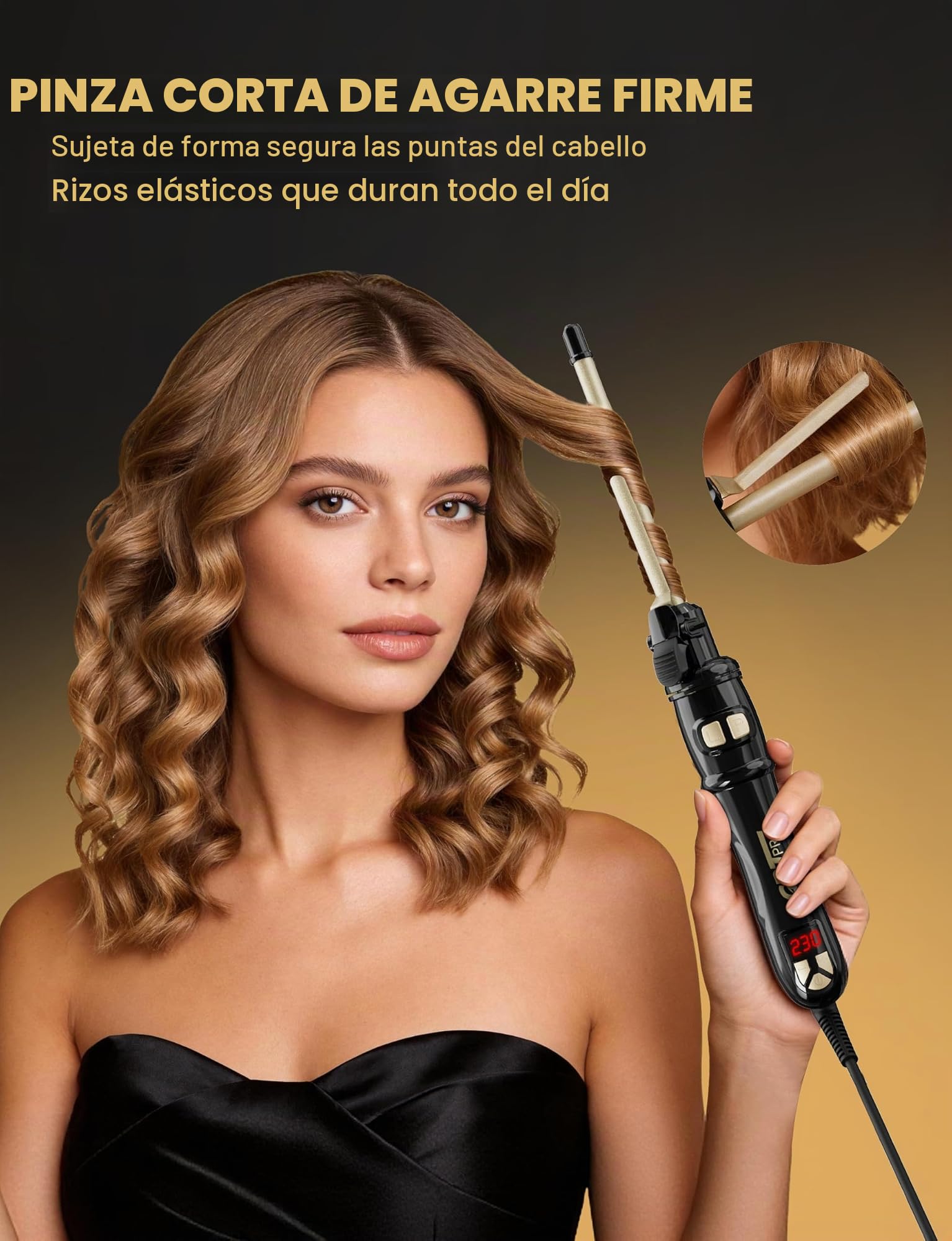 Rizador De Pelo Automático 9mm – Tenacillas Para Rizar El Pelo Profesional Para Rizos Pequeños Con 14 Niveles De Calor (100-230 °C), Pantalla LED, Calentamiento Rápido De 30s, Apagado Automático