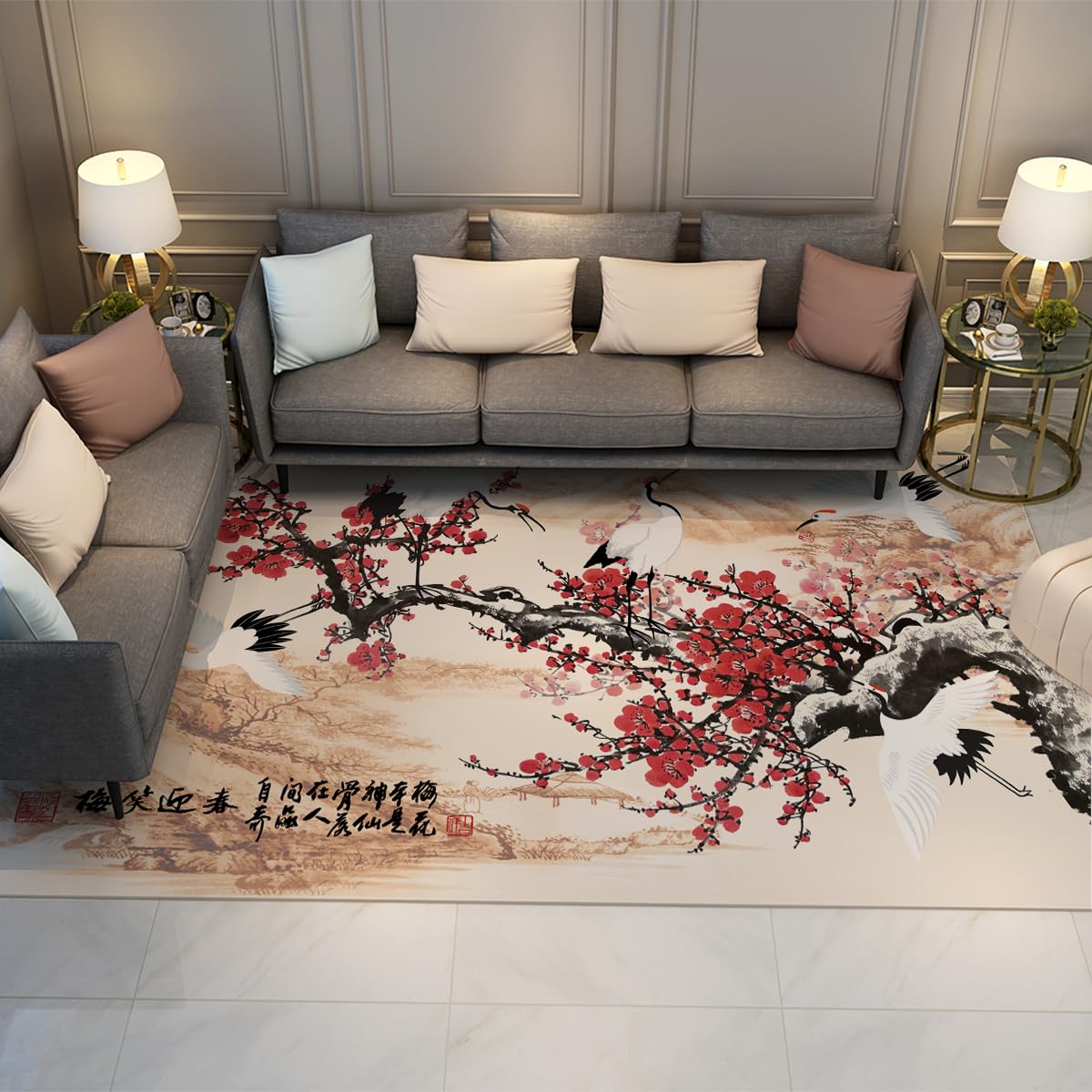 Carpette de zone style oriental élégant au motif traditionnel
