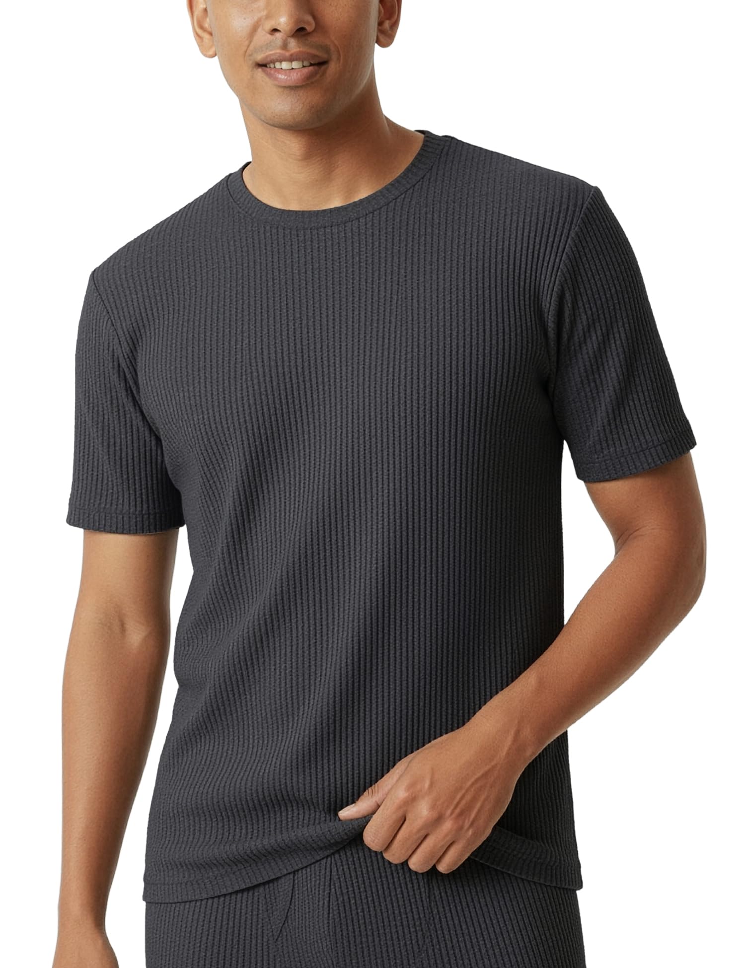 DAMENSCH HeatCode Half Sleeve Warmer for Men, Cotton Blend Winter Inner, Fleece Lined Ribbed Thermal Wear for Men Top, Super Soft Body Warmer Full Sleeves Topwear