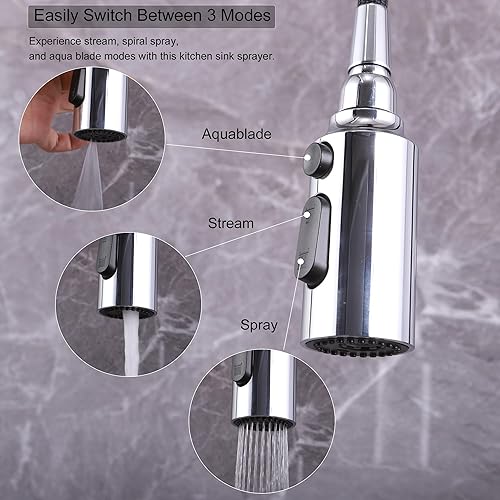 Miniatura 3 de Reemplazo de cabezal de grifo extraíble, reemplazo de cabezal de grifo de cocina, 3 modos con 9 adaptadores, cabezal rociador de grifo de cocina,