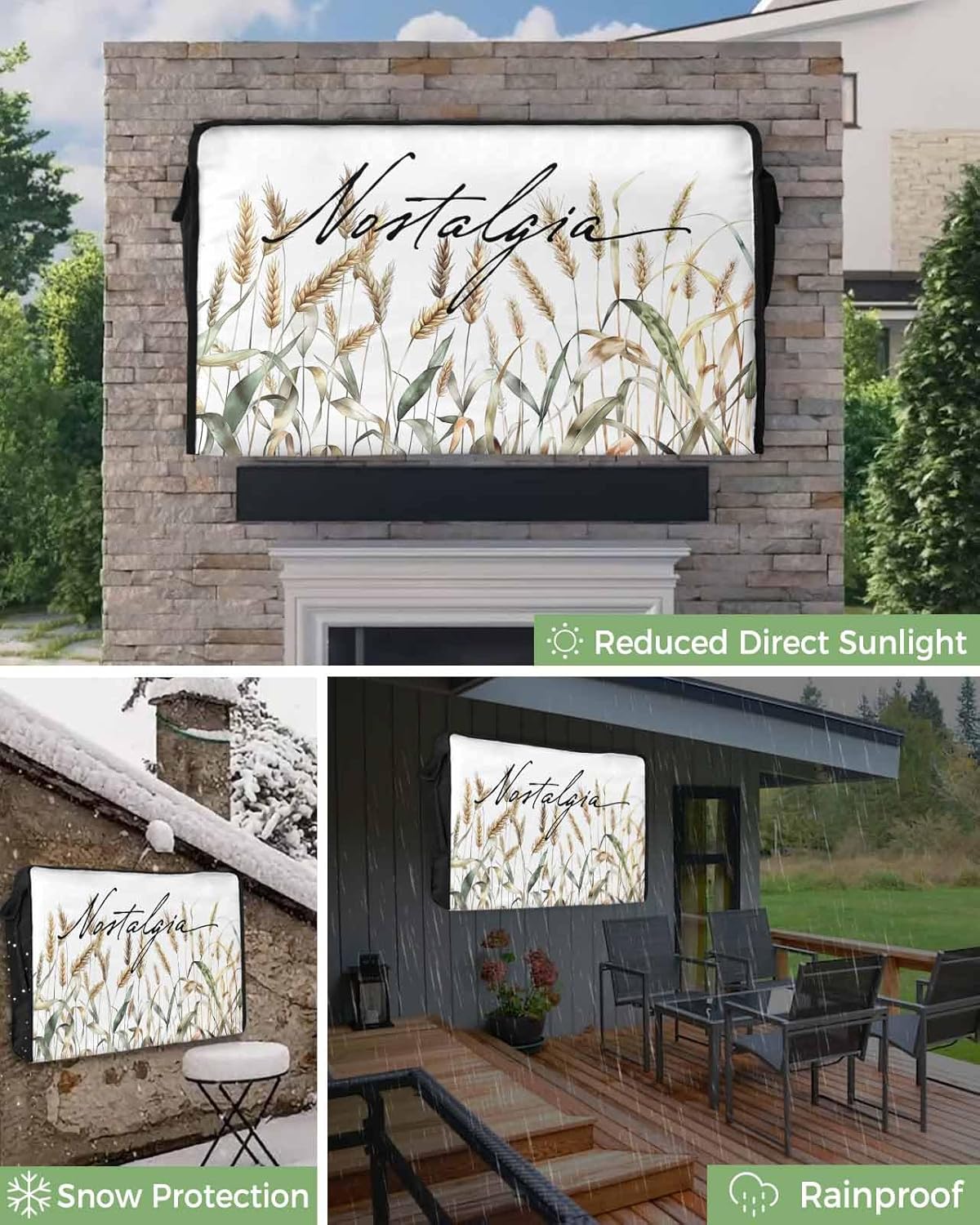 Outdoor TV Cover Fall Wheat Plant Flower Pattern Waterproof and Weatherproof 36"-39" LCD Movable Shield TV Display Screen Protector Outside Television Covers
