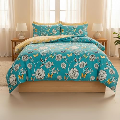 Tache - Juego de funda de edredón de 3 piezas, tamaño California King, diseño de mariposas y maravillas de algodón, con cremallera y lazos de