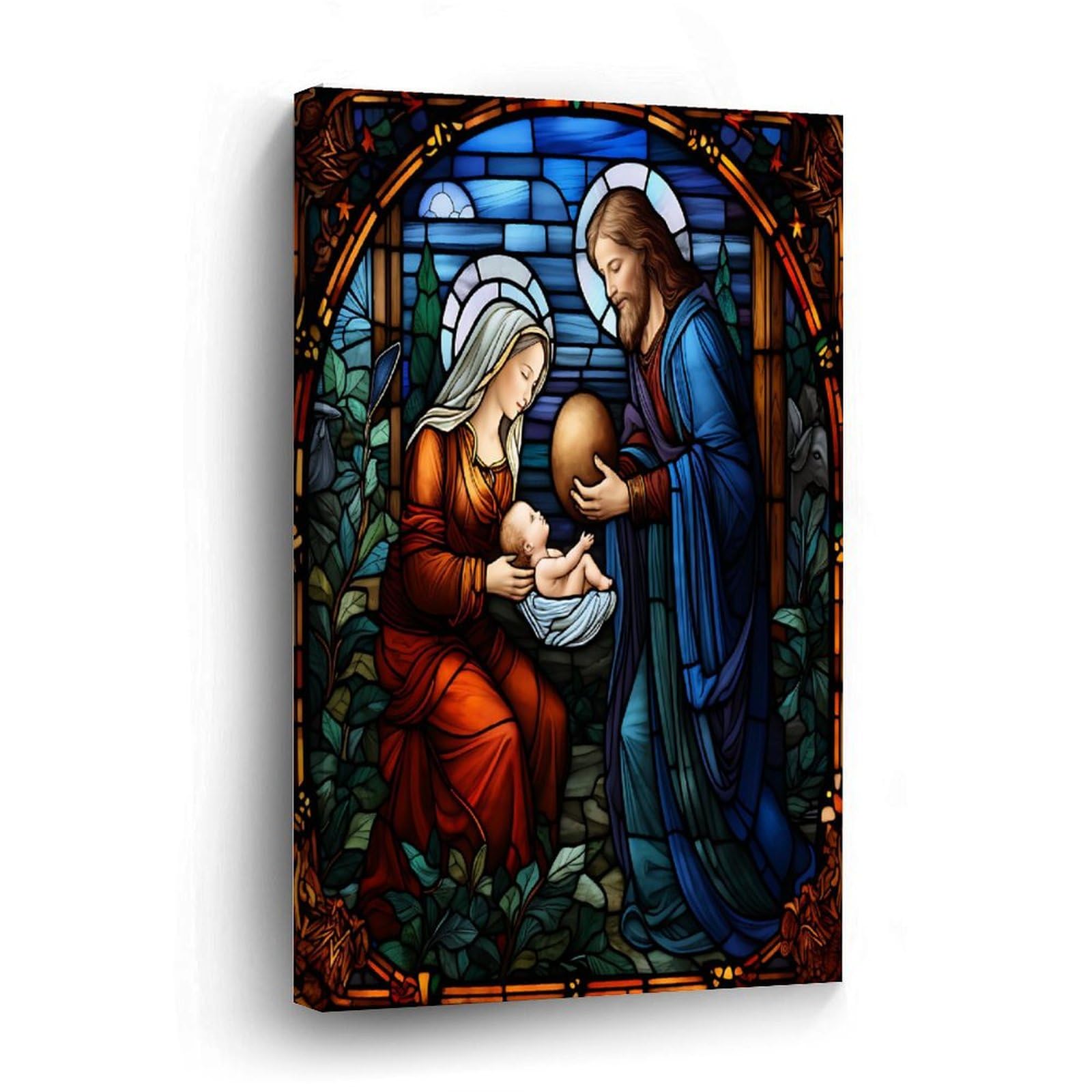 Luijorgy Style-9 Modern Canvas Wall Art Religion Jesus Church Angel Bible Stained Glass Christmas Farmhouse Wall Decorations For Pub Bedroom Dining Room Kitchen Stretched And Framed Canvas Paintings - 8X12in