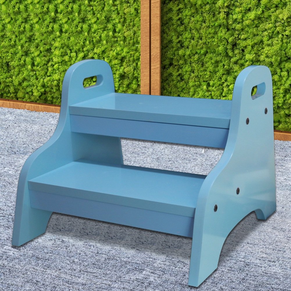 Reposapiés 2 pasos LUNEZY escalera taburete infantil portátil y azul de 40x38x33CM