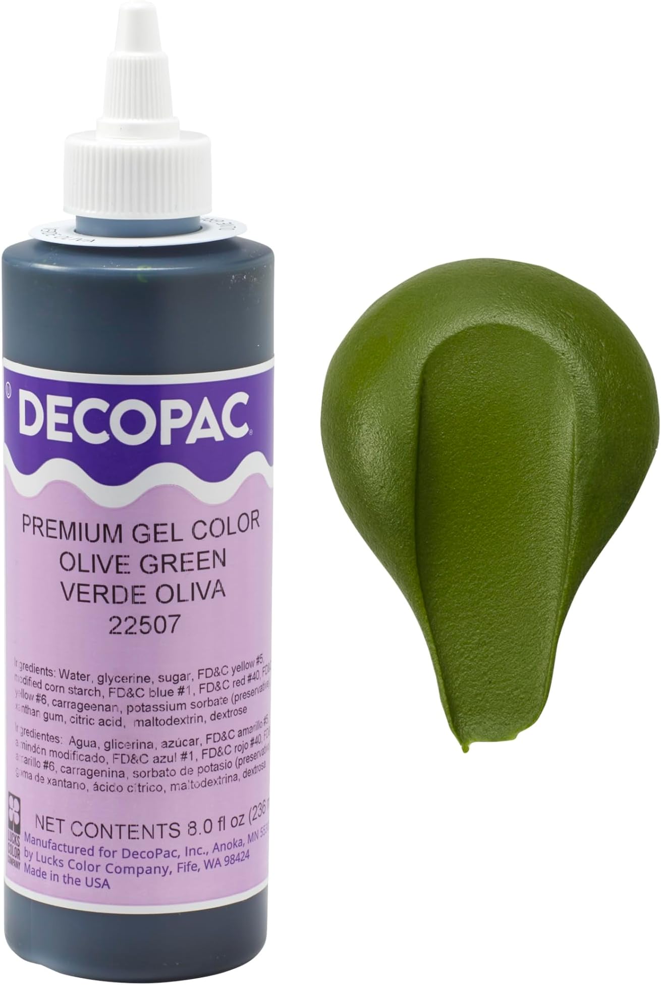 DecoPac Premium Gel Food Coloring | Olive Green Food Coloring For Baking | 8oz | Color Buttercream, Fondant, Frosting & Piping Gel, Food Safe, Highly Concentrated Gel, 8 oz - Olive Green
