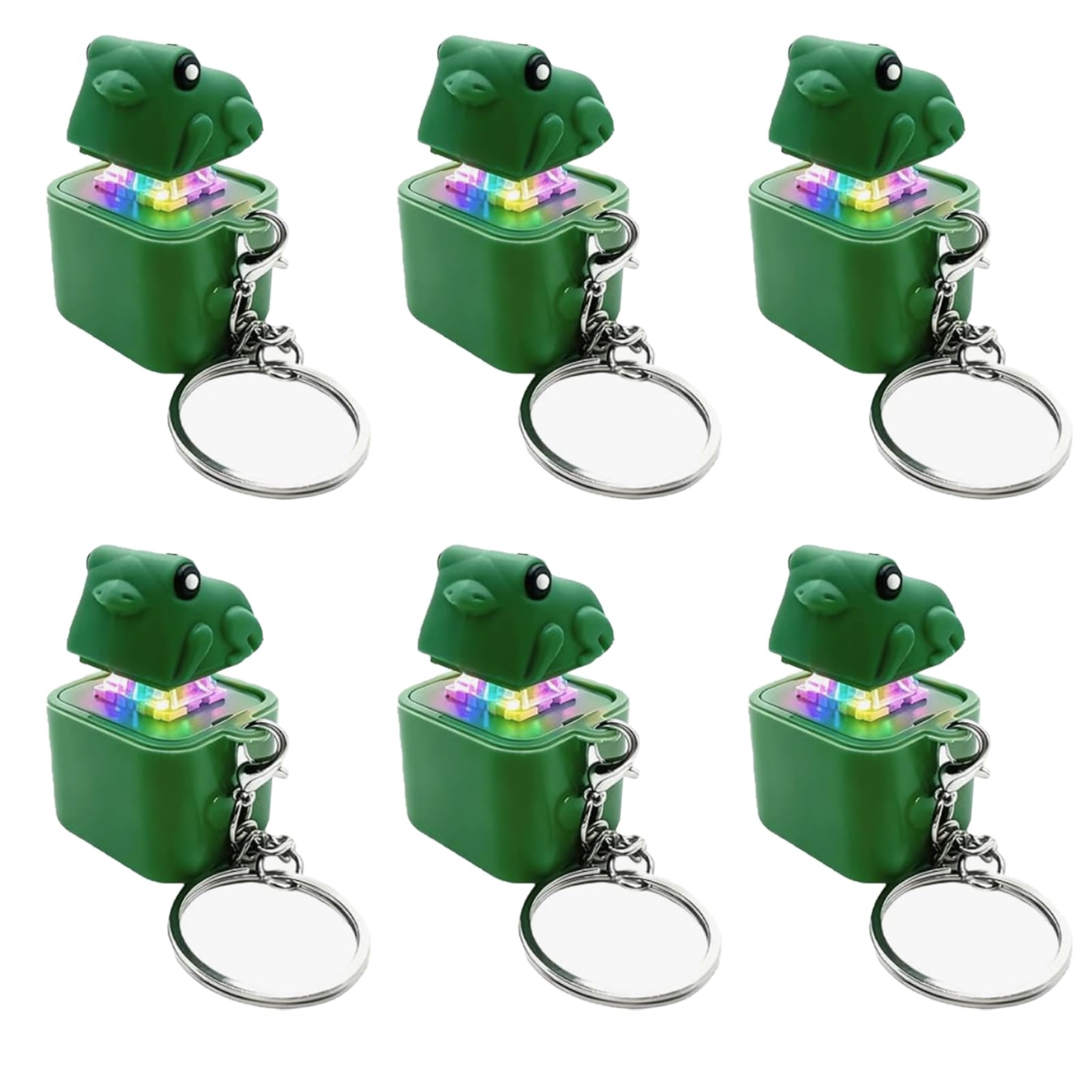 Frog Croaking Fidget Toy, Sound Button Fidget Keychain with Sound and Lights Toys for Kids Boys Girls Gift-Green 6pc