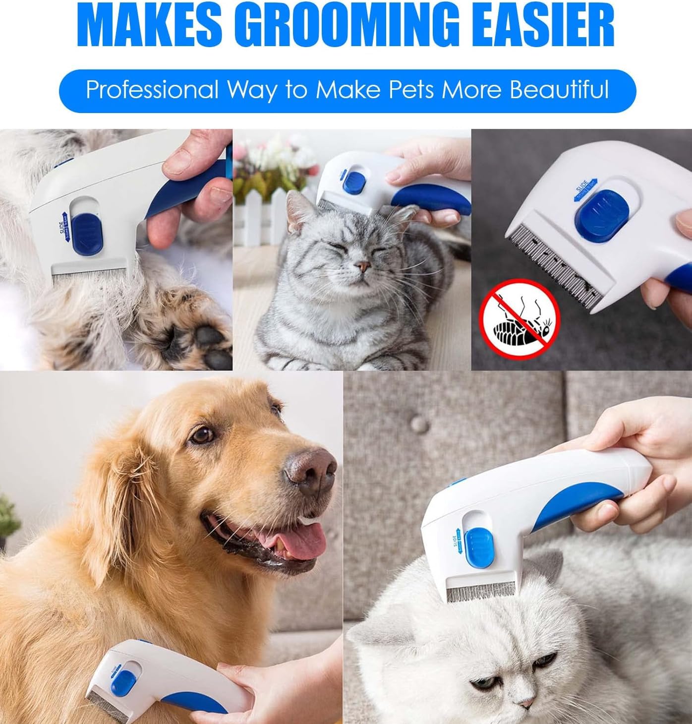 Elektrischer Flohkamm, Läusekamm, elektrischer Haustier für Flohläuse, professioneller Flohkamm, Entferner für Katzen und Hunde