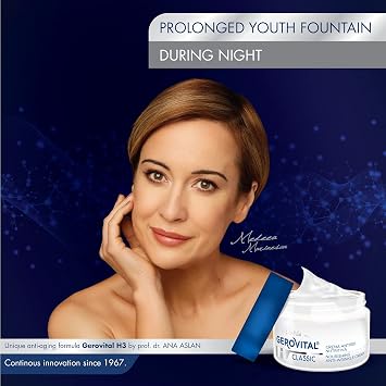 Gerovital CLASSIC Nourishing Anti-Wrinkle Night Face Cream with Hyaluronic Acid, JuvinityTM and Vitamin E, Regenerates and Hydrates the Skin, Anti-Aging Face Cream, 50 ml