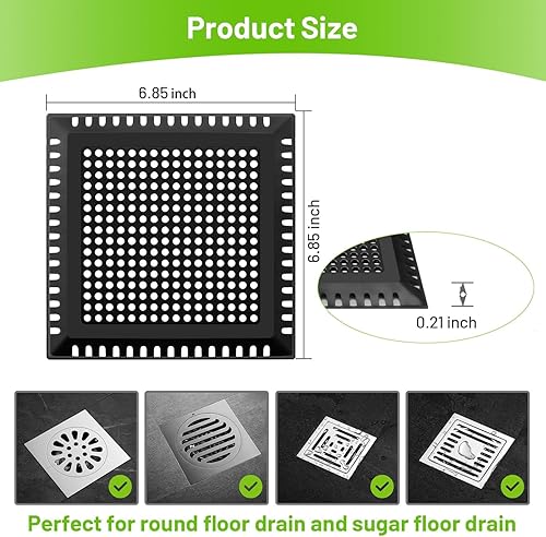 Miniatura 10 de Colador de drenaje de pelo, cubierta de drenaje de ducha, colador de drenaje de ducha para suelo de baño, atrapador de drenaje de pelo cuadrado para