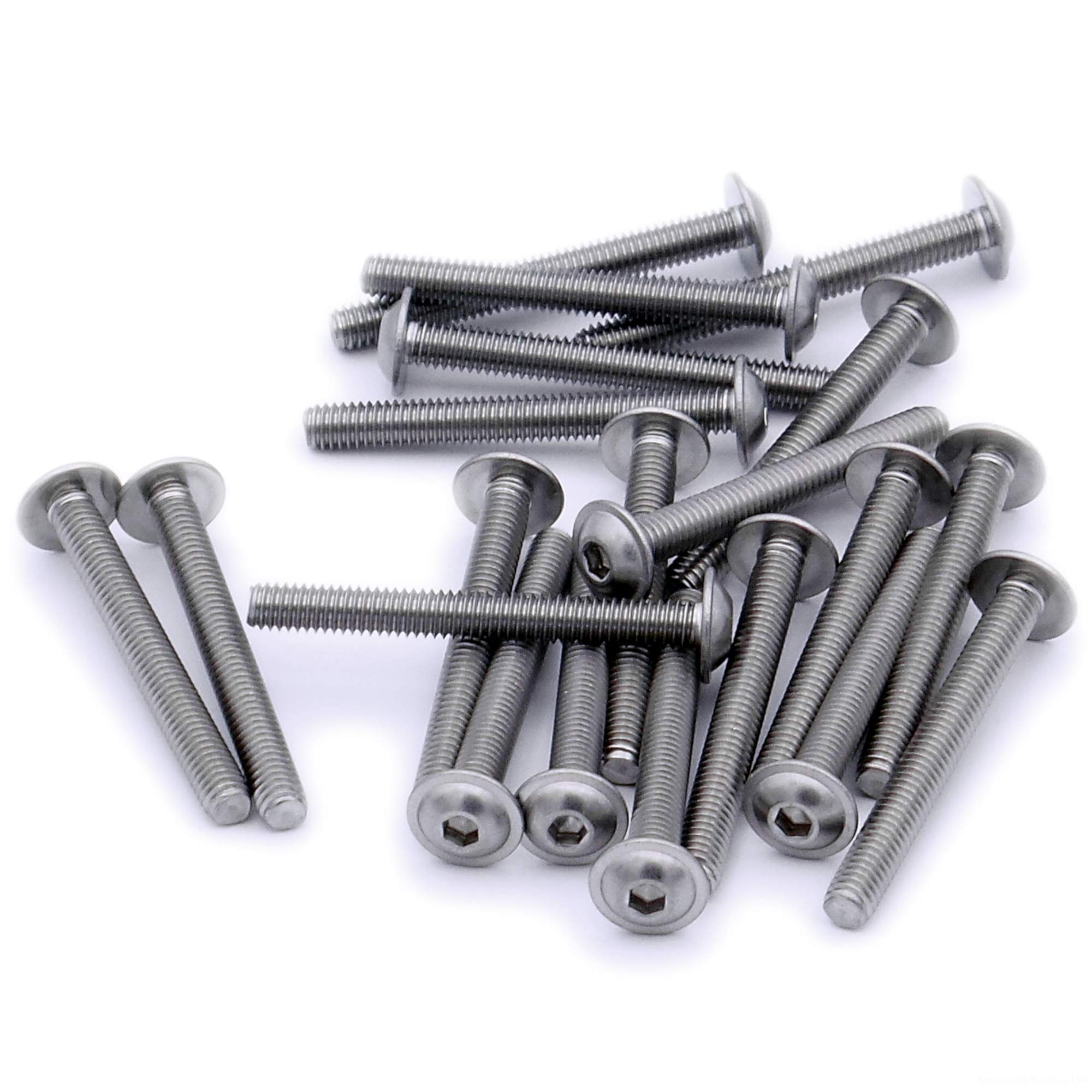 Singularity Supplies Silver M4 (4Mm X 20Mm) Flanged Hex Socket Button Machine Screw (Bolt) - Stainless Steel (A2) (Pack Of 20)