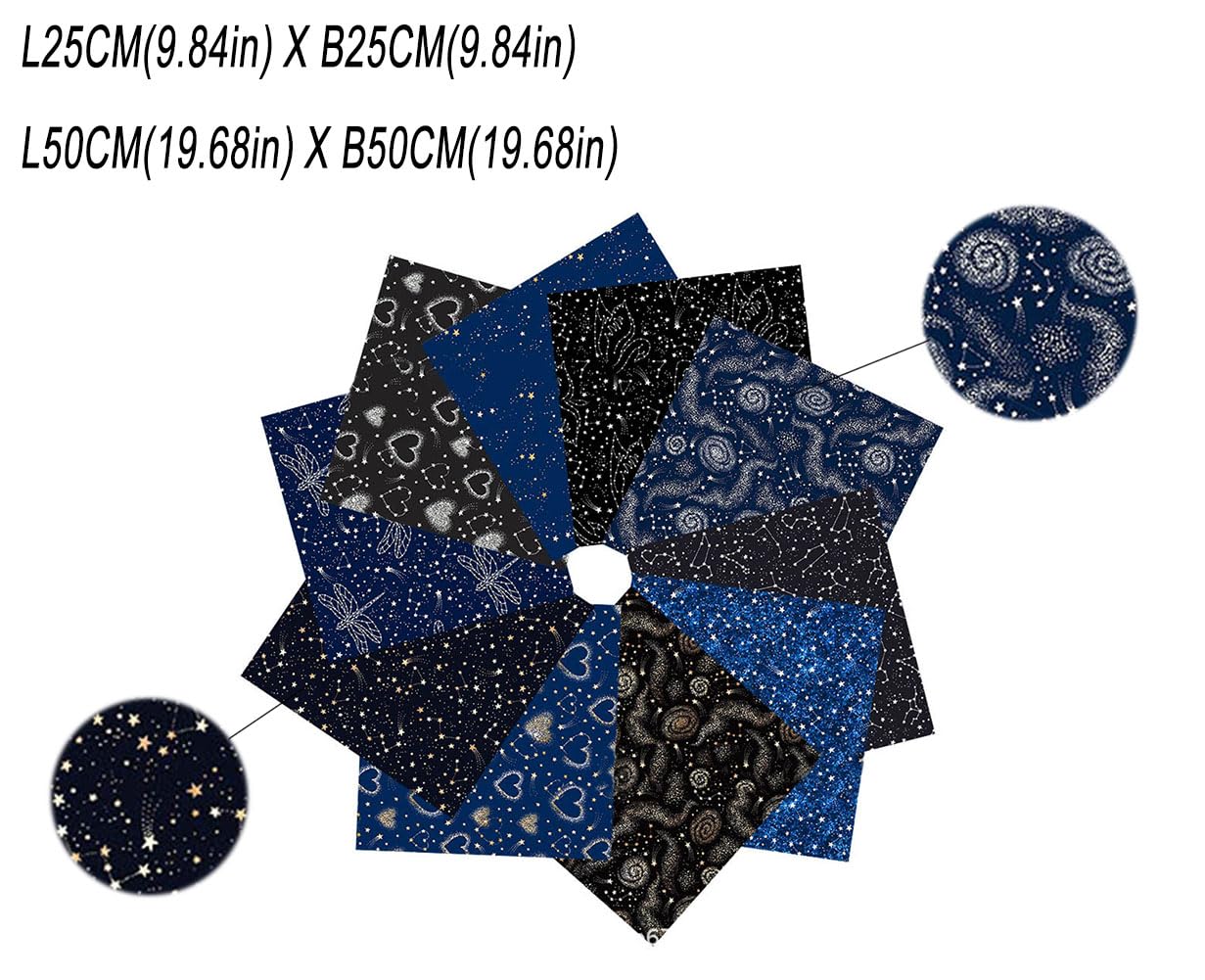 Lot de 10 tissus en coton étoiles - Tissu patchwork avec étoiles - Ciel nocturne - Paquet de tissu en coton pour matelassage - Tissu en coton - Tissu de couture - Tissus de couture - Tissus DIY