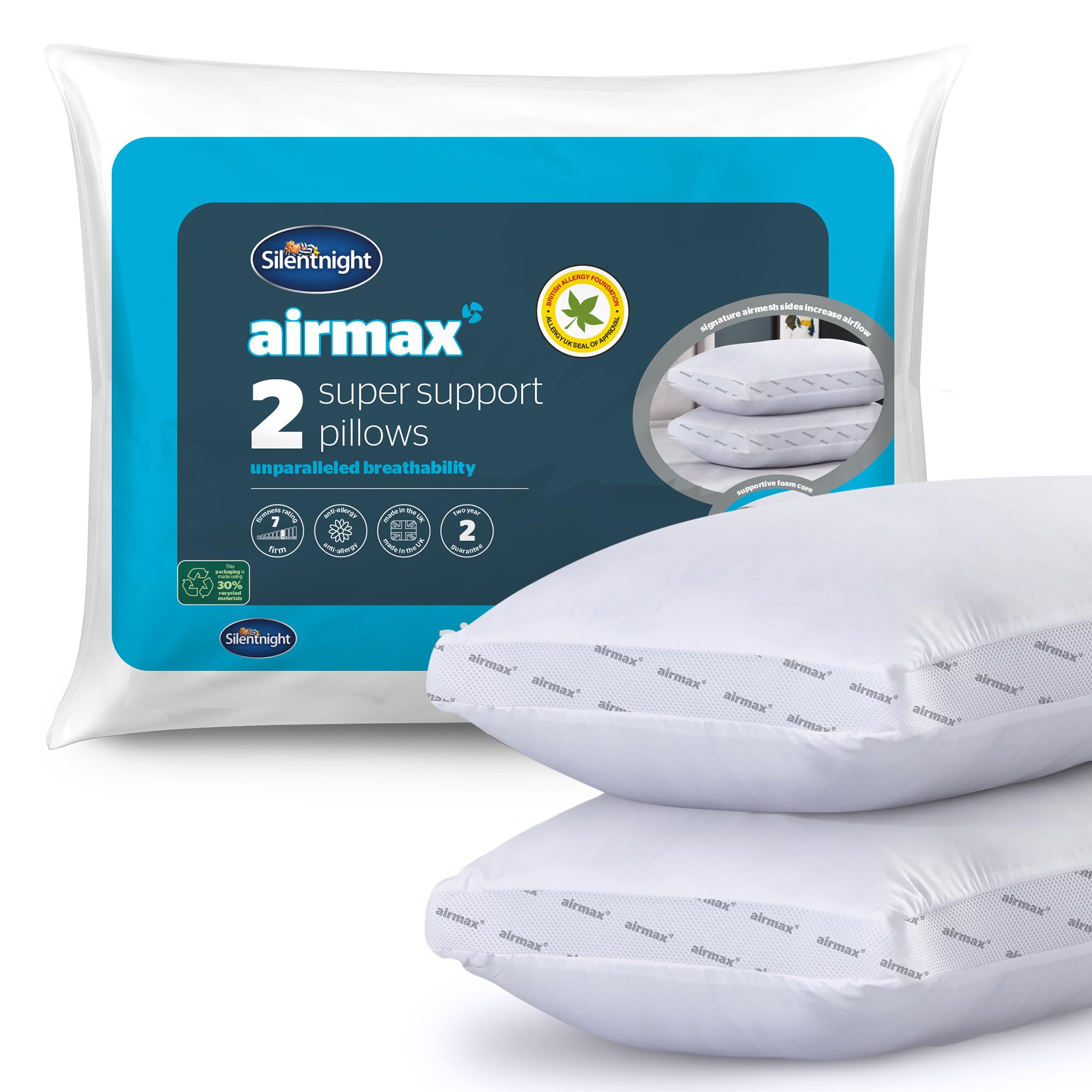 Silentnight Airmax Super Support Pillows, With Foam Core Breathable Cooling Cool Pillows, ...